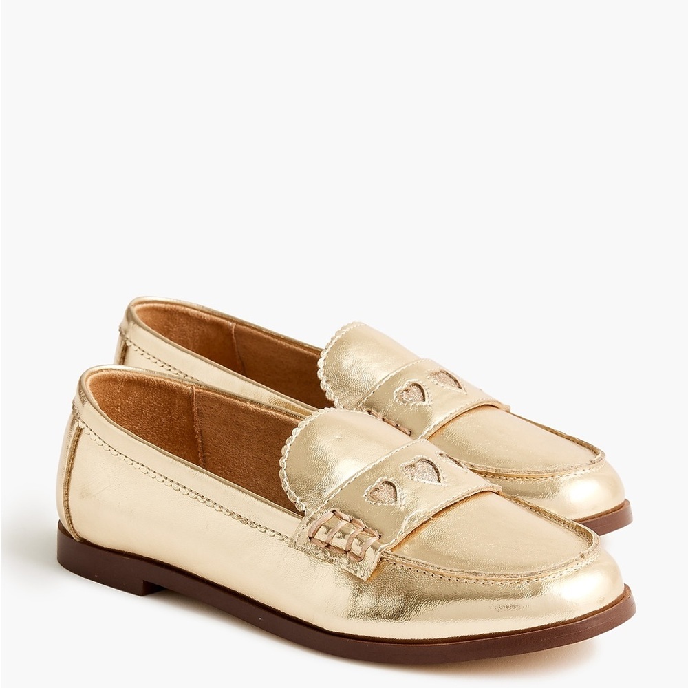 J Crew Girls' gold heart loafers CL821